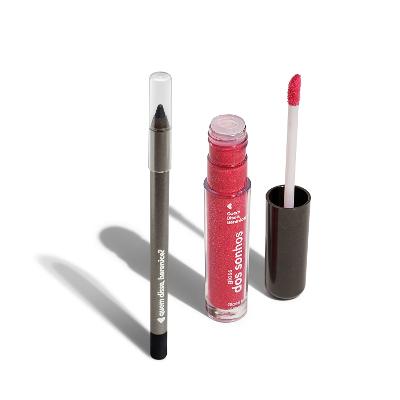 "Combo Lápis Olhos Pretuco 1,2g + Gloss Labial Rosa Cerejex 4ml "
