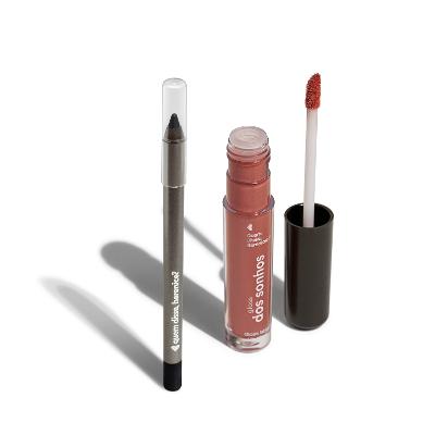 Combo Lápis Olhos Pretuco 1,2g + Gloss Labial Marrom Nude 4ml