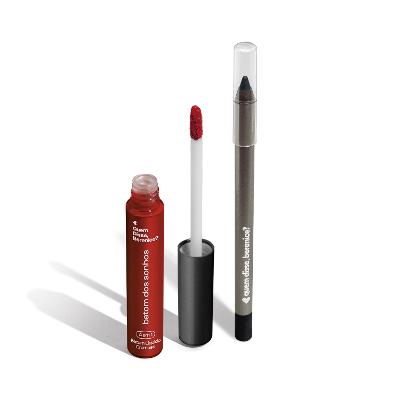 Combo Lápis Olhos Pretuco 1,2g + Batom Líquido Vermelho Positividade 5ml