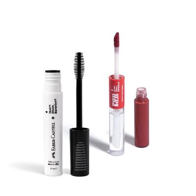 Combo Máscara Marca Cílios Faber-Castell 8ml + Batom Duo Gloss Pod Delas 8ml