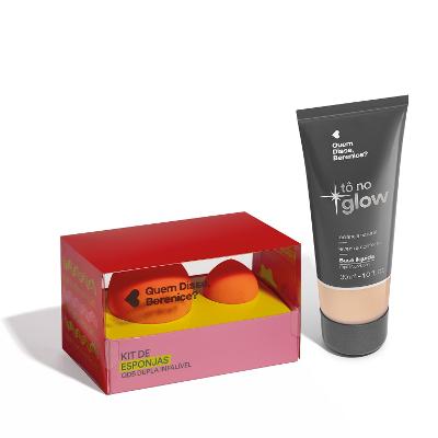 Combo Base Líquida Tô no Glow Cor 100F 30ml + Kit de Esponjas QDB