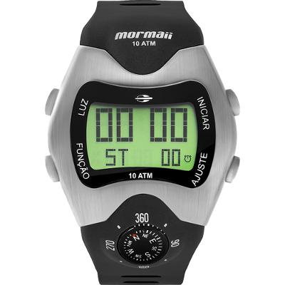 Relógio Masculino Mormaii Esportivo Prova D'Água Digital Bússola Preto e Prata MO1324AB/1P