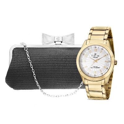 Relógio Feminino Champion Dourado Analógico CN29409G + Bolsa Clutch