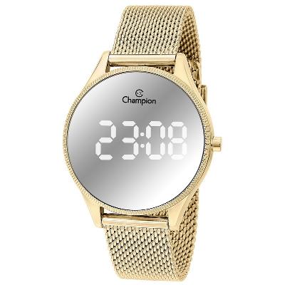 Relógio Feminino Dourado Champion Digital Espelhado CH40133B Kit Colar e Brincos