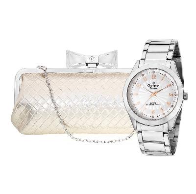 Relógio Feminino Champion Prata Rosé Analógico CN29410A + Bolsa Clutch