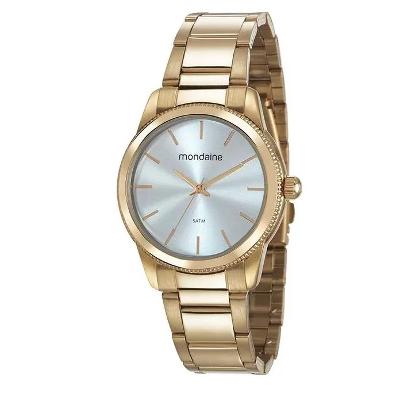 Relógio Feminino Mondaine Dourado Casual Analógico 53676LPMVDE2 Mulher Colar e Brincos