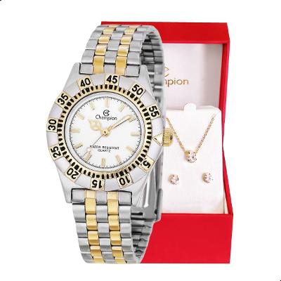 Relógio Feminino Champion Analógico Bicolor CH38039A Kit Colar e Brincos