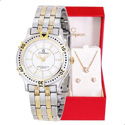 Relógio Feminino Champion Analógico Bicolor CH38011A Kit Colar e Brincos