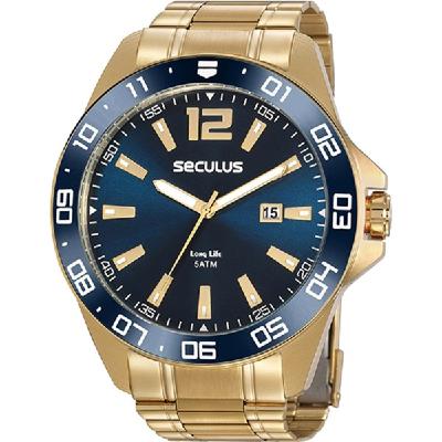 Relógio de Pulso Seculus Masculino Analógico Dourado Long Life 20809GPSVDA2
