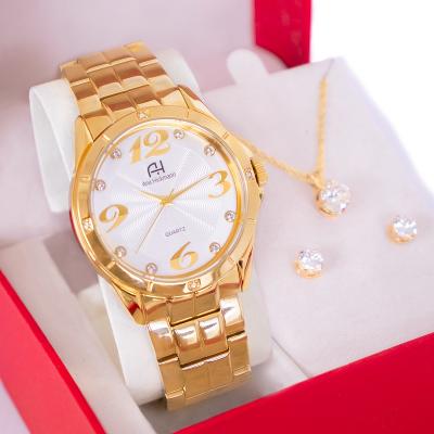 Relógio Feminino Ana Hickmann Dourado Analógico Aço Inox Cristais AH28606H Colar e Brincos