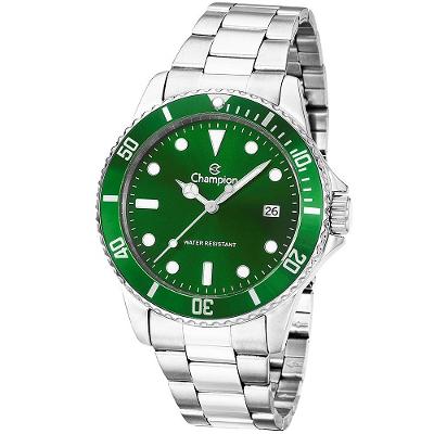 Relógio Champion Masculino Analógico Prata Verde CA31266G