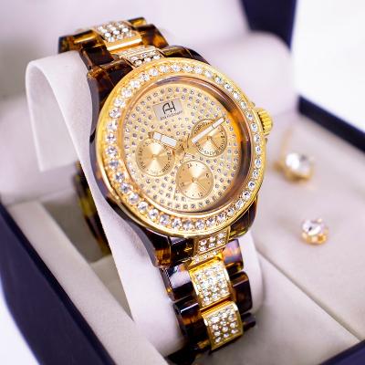 Kit Relógio Feminino Champion Ana Hickmann Dourado Marrom MultiFunção AH30102G Cristais