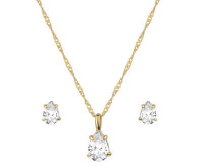 Kit Conjunto de Semijoia com Gotas de Zircônias Banhado a Ouro 18K