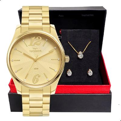 Relógio de Pulso Feminino Technos Trend Dourado 2035MWT/1X Colar e Brincos