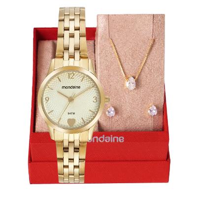 Relógio de Pulso Feminino Mondaine Dourado 32795LPMKDE1K1 Colar e Brincos