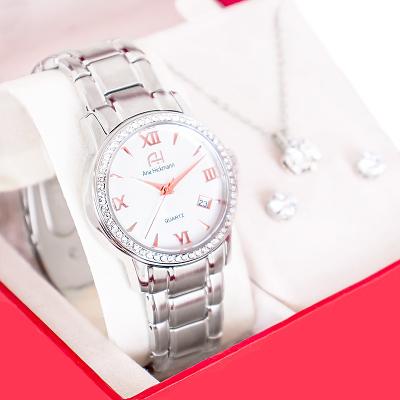 Kit Relógio Feminino Champion Ana Hickmann Analógico Prata AH28642Q Calendário