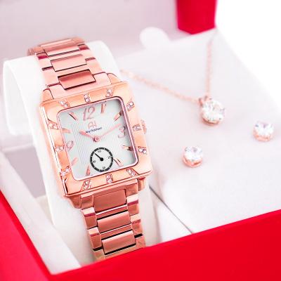Kit Relógio Feminino Champion Ana Hickmann Rosé Quadrado AH28517Z Colar e Brincos