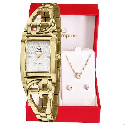 Relógio Champion Ana Hickmann Analógico Aço Dourado AH28053H Kit Colar e Brincos