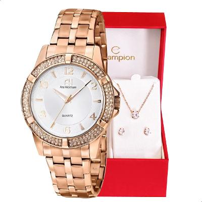 Relógio Champion Ana Hickmann Analógico Aço Rosé AH28660Z Kit Colar e Brincos