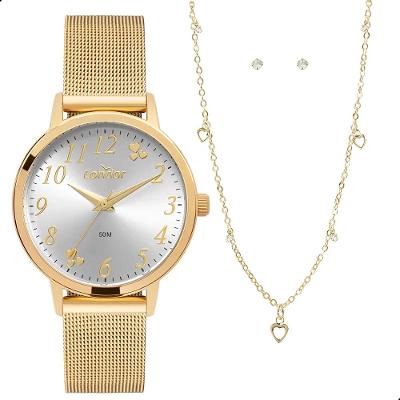Relógio de Pulso Feminino Condor Dourado CO2035NDP/K4K Colar e Brincos