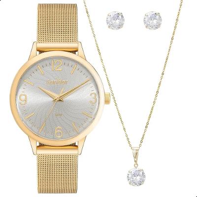 Relógio de Pulso Feminino Condor Dourado CO2035NDK/K4K Colar e Brincos