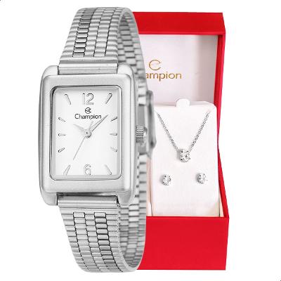 Relógio Feminino Champion Prata Pequeno CF24028Q + Colar e Brincos