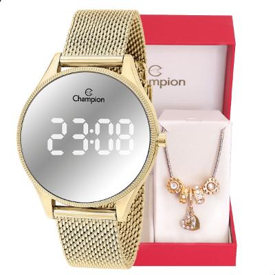 Relógio Feminino Champion Dourado Espelhado Digital CH40137B + Pulseira Berloques