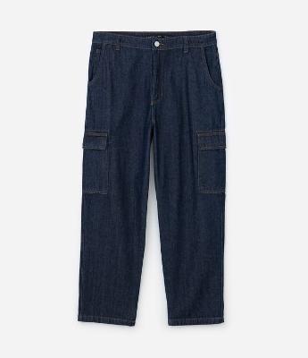 Calça Jeans Baggy com Bolsos Cargo