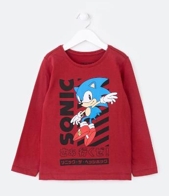 Camiseta Infantil Estampa Sonic - Tam 4 a 12 Anos