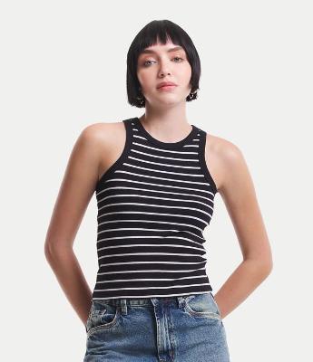 Blusa Regata Básica em Ribana Listrada
