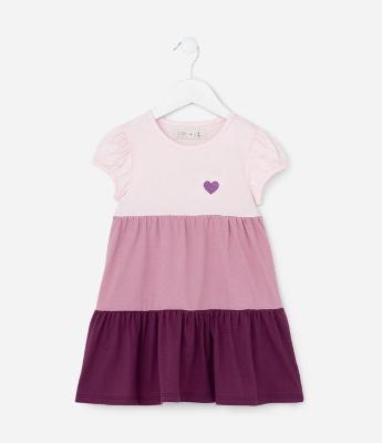 Vestido Marias Infantil com Bordado de Coração e Manga Bufante - Tam 1 a 5 Anos
