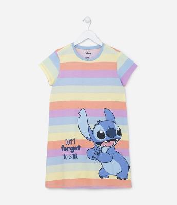 Camisola Infantil Listradinha com Estampa Stitch - Tam 5 a 14 Anos