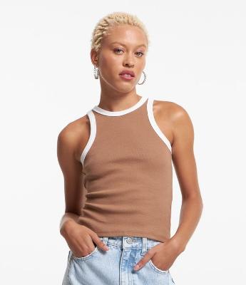 Blusa Regata em Ribana com Cava Contrastante