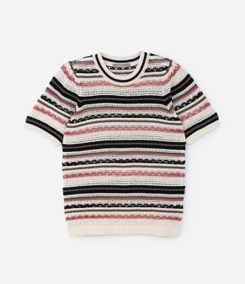 Blusa em Tricô Listrado com Manga Bufante Curve & Plus Size