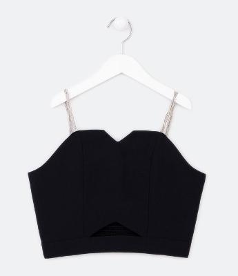 Blusa Infantil com Alcinhas de Brilho e Lastex nas Costas - Tam 5 a 14 Anos