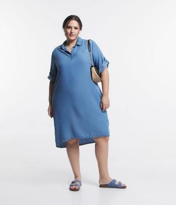 Vestido Chemise Jeans com Bolsos Curve & Plus Size