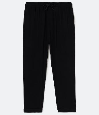 Calça Slim Cropped com Cós Elástico e Amarração