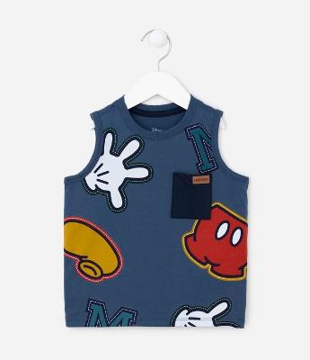 Regata Infantil com Estampa do Mickey e Bolsinho - Tam 1 a 5 Anos