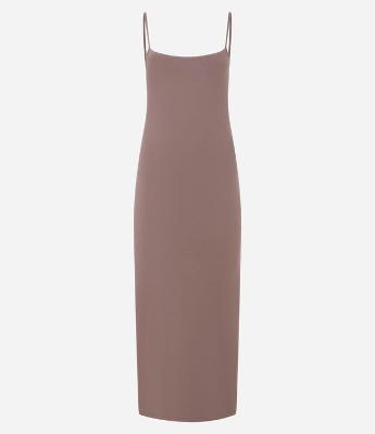 Vestido Longo em Cotton com Fenda na Lateral