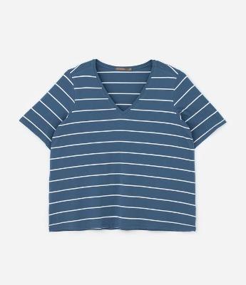 Blusa com Gola V e Estampa Listrada Curve & Plus Size