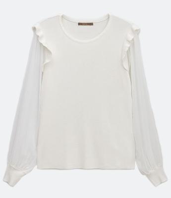 Blusa em Tricô com Manga de Chiffon Curve & Plus Size