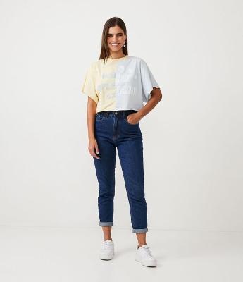 Calça Mom em Jeans com Cintura Alta e Costura Aparente