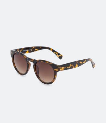 Óculos de Sol Redondo com Ponte Alta e Estampa Animal Print