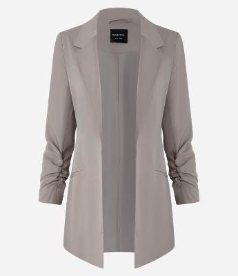 Blazer Alongado de Alfaiataria em Crepe com Franzido nas Mangas