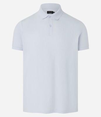 Camisa Polo Slim em Algodão com Botões e Textura Riscada