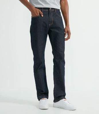 Calça Reta Jeans com Elastano e Costura Contrastante