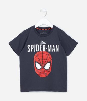 Camiseta Infantil com Estampa Paetê Interativa do Homem Aranha - Tam 3 a 8 anos