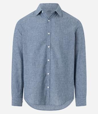 Camisa Regular Básica em Linho com Gola Colarinho