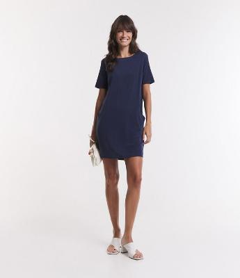 Vestido T-shirt Curto em Viscose com Bolsos Laterais