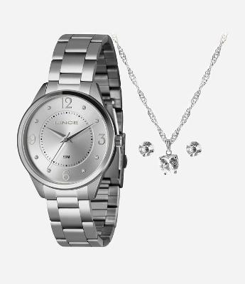 Kit Relógio Feminino Lince Analógico com Caixa e Pulseira de Metal